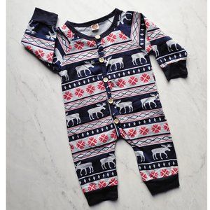 Long Sleeve Dark Blue Christmas Onesie